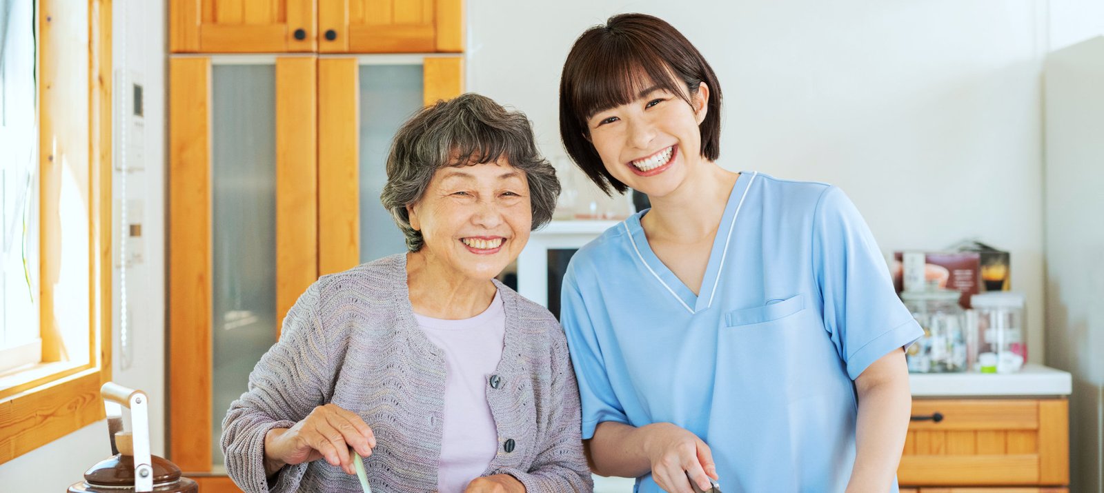 caregiver and patient smiling